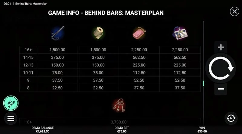 Behind Bars Masterplan - екран с моментално изплащане Instant Win