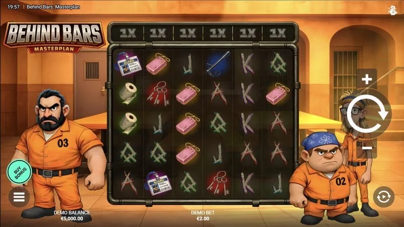 Behind Bars Masterplan - игрален екран с 6х5 барабани и коефициенти на вертикалите