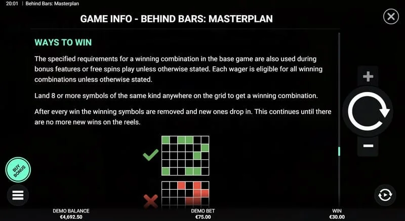 Behind Bars Masterplan - обобщение на печелившите линии и комбинации